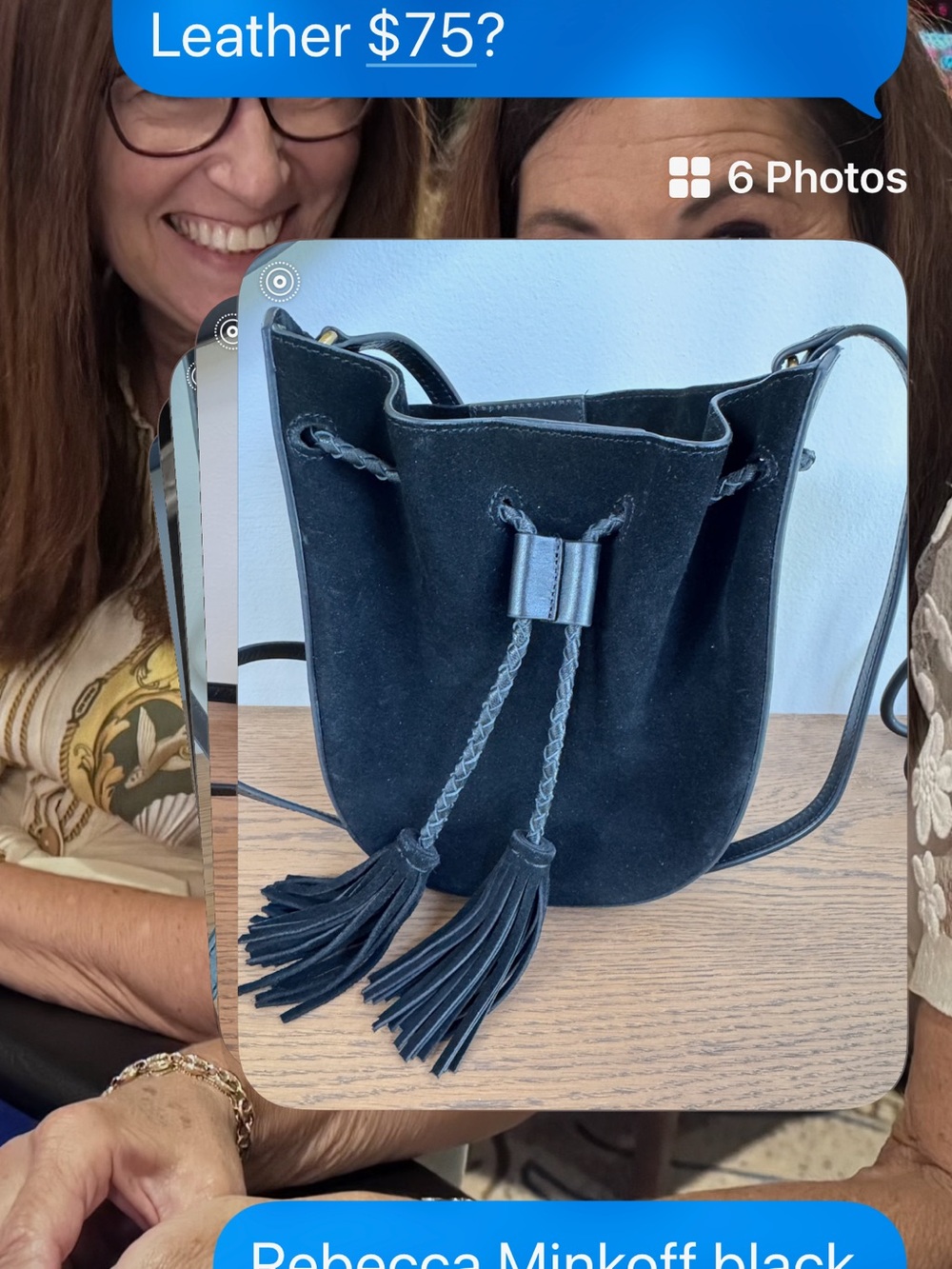 Rebecca Minkoff Black Suede Tassel Drawstring Crossbody Bag
